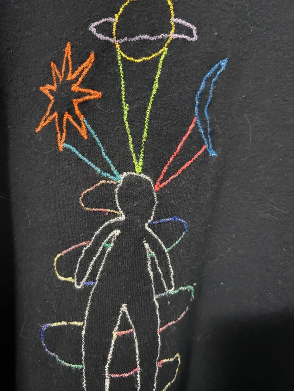 Embroidered Alien Galaxy Universe Crewneck Sweater in black